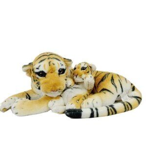 Bengal Tiger with Cub Plush Large Realistic Mom Baby Lying Down Stuffed Animal